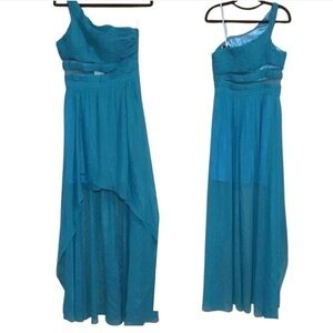 Aqua high low turquoise blue formal prom evening one shoulder NWT dress Sz 4